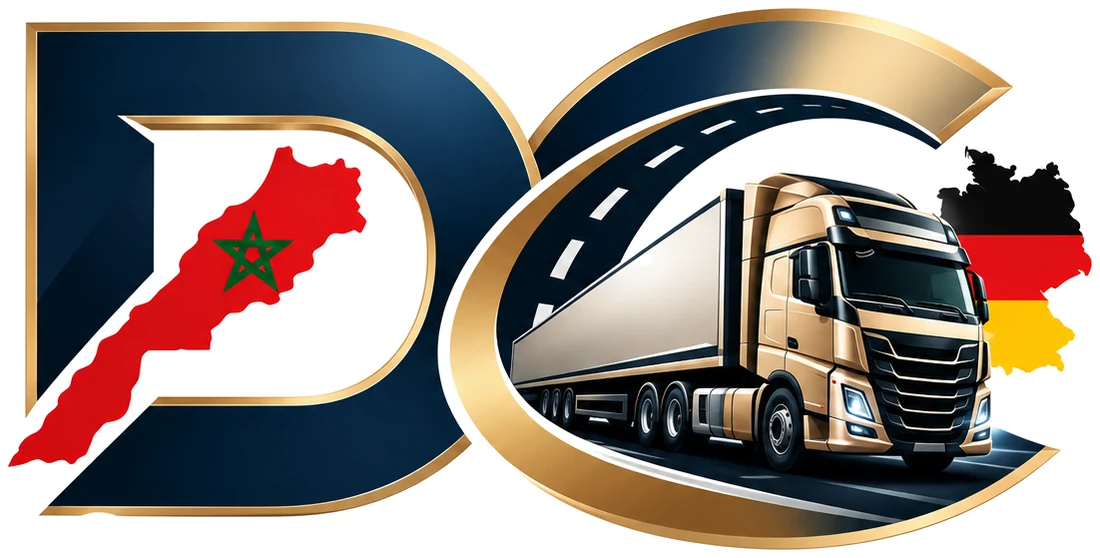 DC-Symbol von DriverConnect: im D der Umriss von Marokko, im C eine Straße mit Lkw, daneben der Umriss von Deutschland